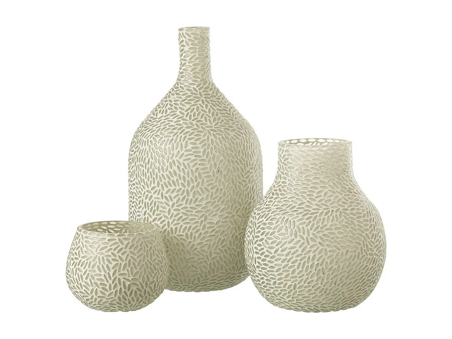 Vase Mosaïque en Verre "Mira" 21cm Blanc & Gris