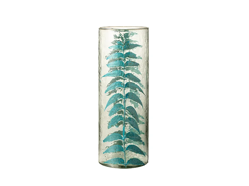 Vase Design en Verre "Feuille" 42cm Bleu