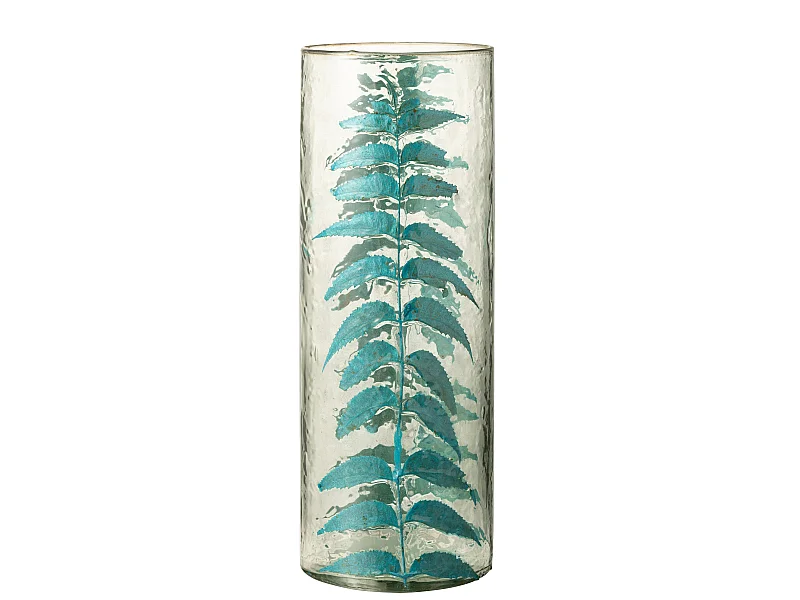 Vase Design en Verre "Feuille" 42cm Bleu