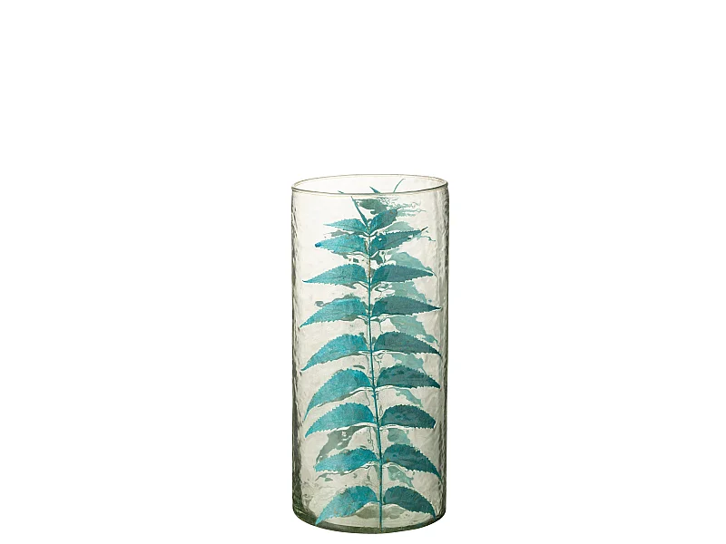 Vase Design en Verre "Feuille" 30cm Bleu
