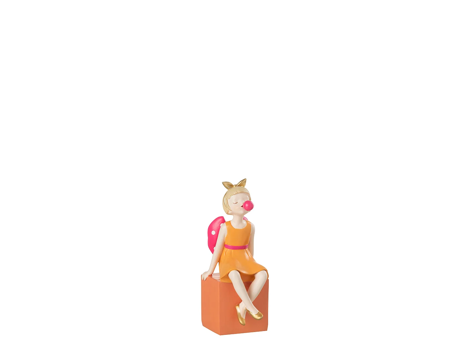 Statuette Fille Assis "Bulle" 20cm Orange & Rose