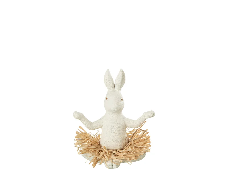 Statuette Déco "Lapin Assis Yoga" 21cm Blanc