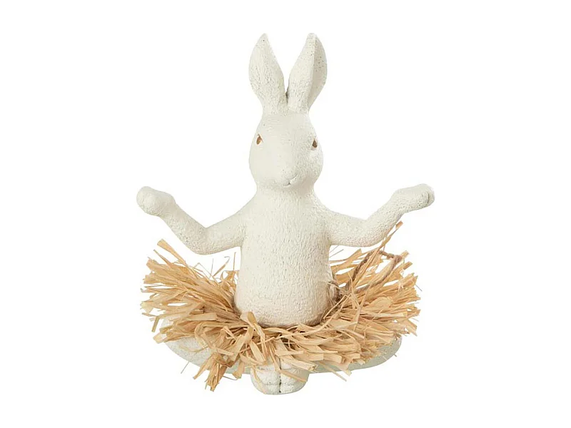 Statuette Déco "Lapin Assis Yoga" 21cm Blanc