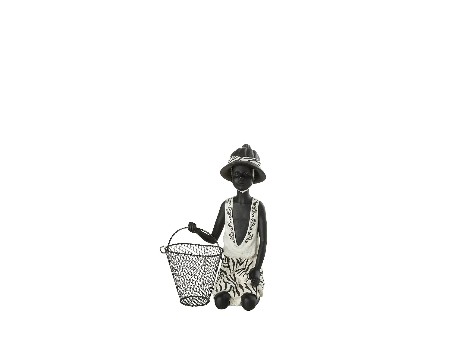 Garçon assis ethnique panier poly mix 22x15,5x29,5cm