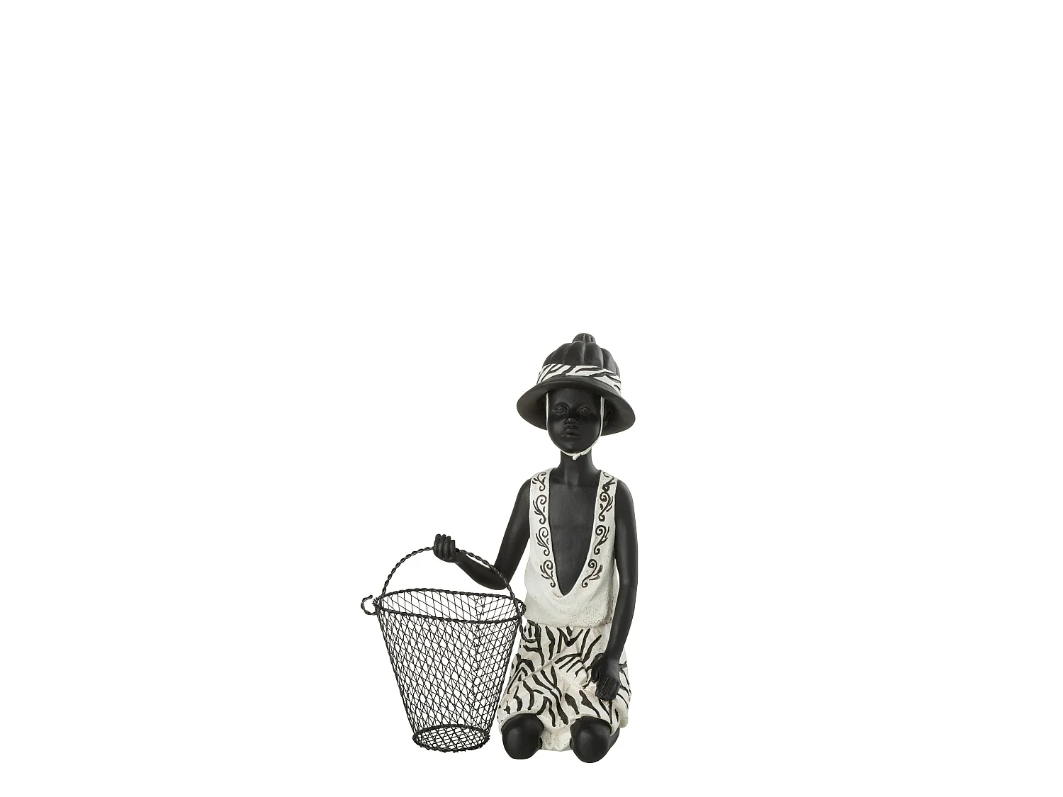 Statuette Déco "Garçon Panier" 28cm Noir