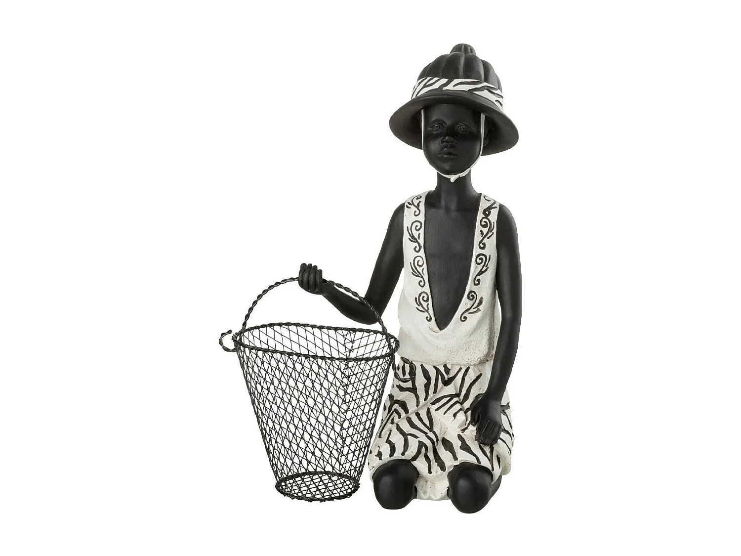 Statuette Déco "Garçon Panier" 28cm Noir