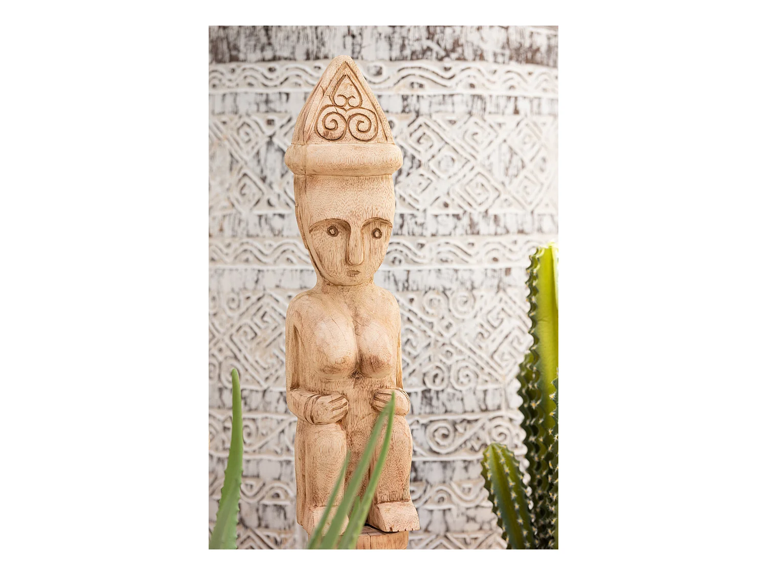 Statuette Déco "Personnage Africain Debout" 88cm Naturel