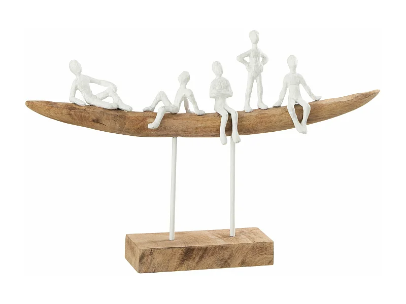 Statuette Déco en Bois "Personnage sur Banc" 30cm Naturel