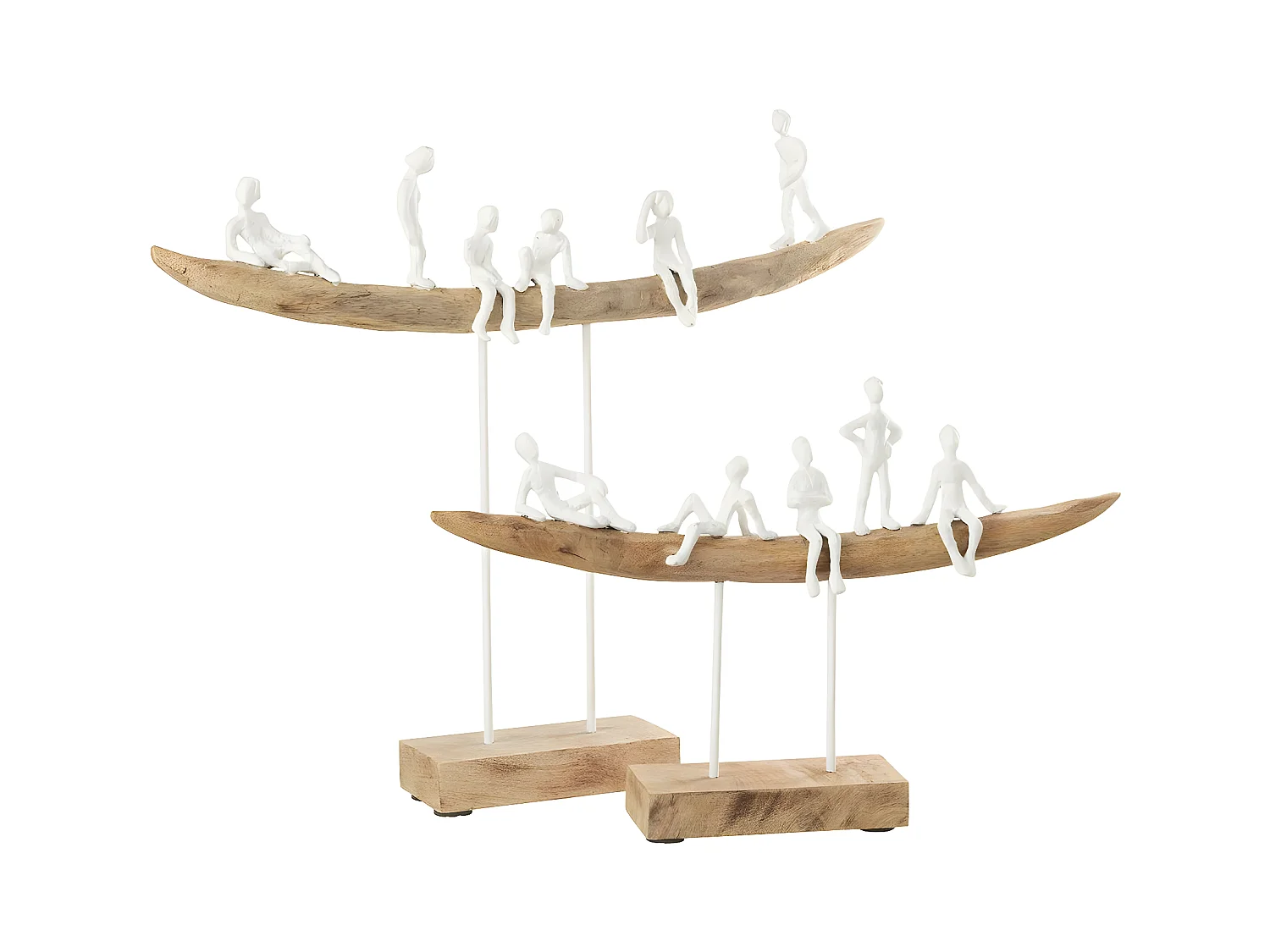 Statuette Déco en Bois "Personnage sur Banc" 30cm Naturel