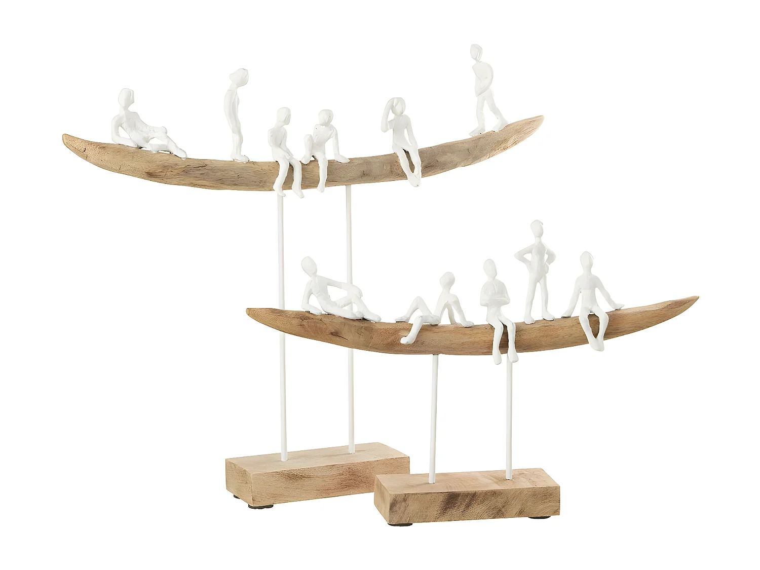 Statuette Déco en Bois "Personnage sur Banc" 30cm Naturel