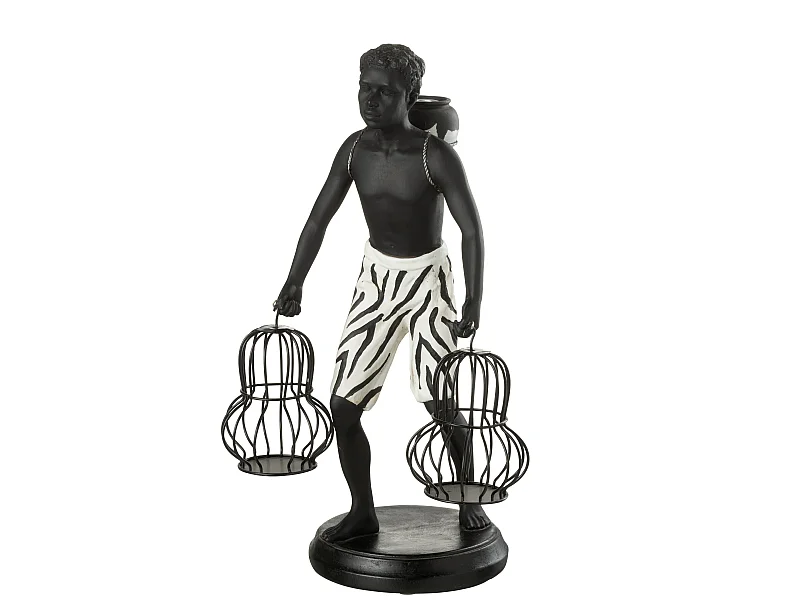 Statuette Déco "Garçon Debout Panier" 31cm Noir