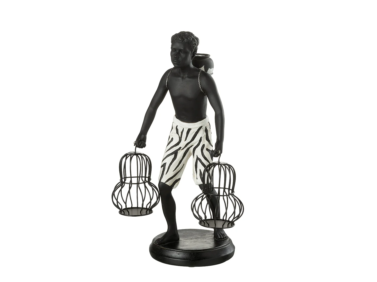 Statuette Déco "Garçon Debout Panier" 31cm Noir