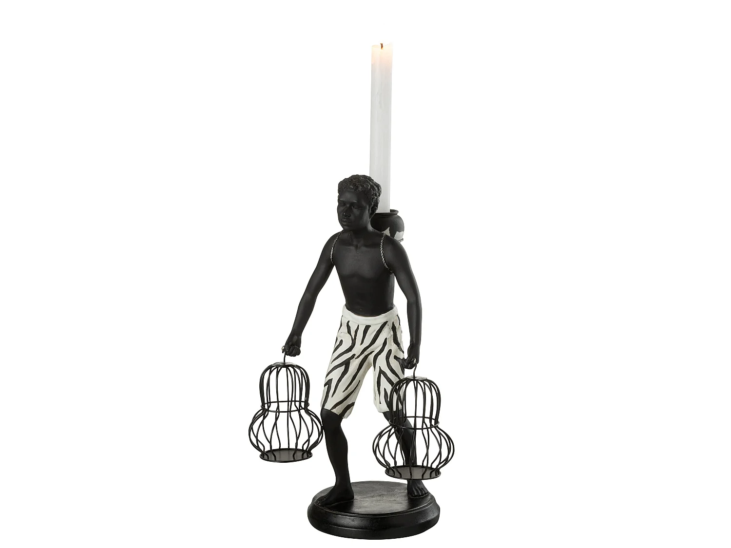 Statuette Déco "Garçon Debout Panier" 31cm Noir