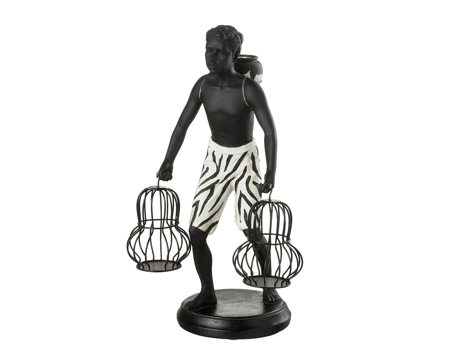 Statuette Déco "Garçon Debout Panier" 31cm Noir