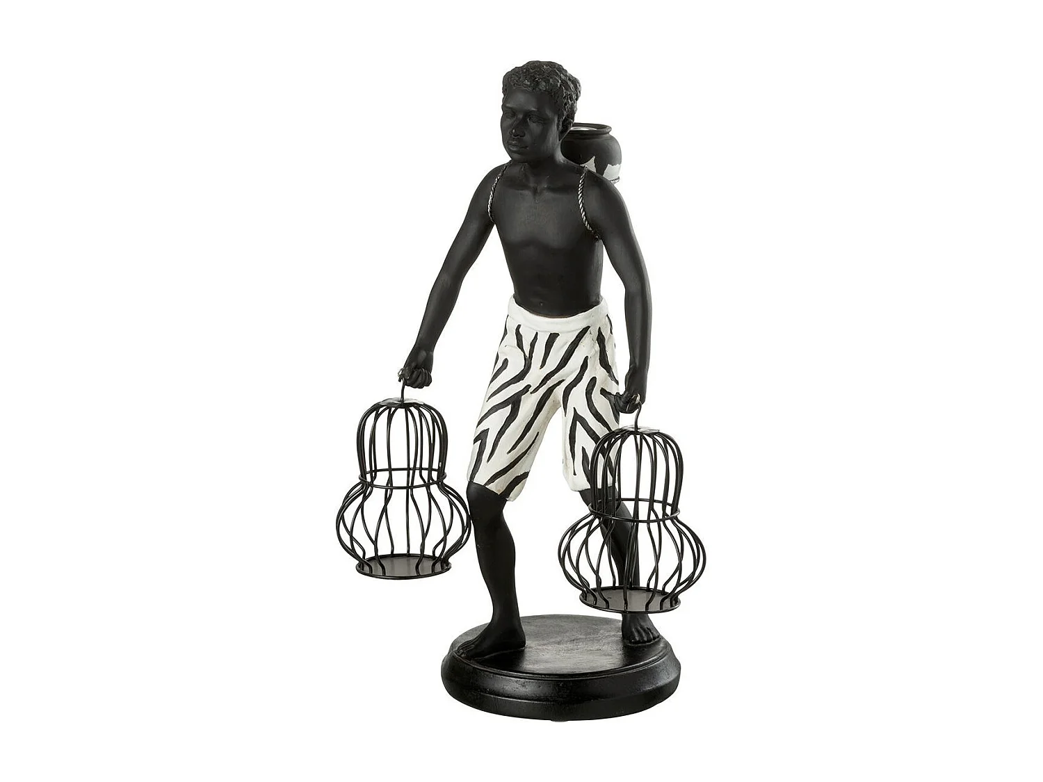 Statuette Déco "Garçon Debout Panier" 31cm Noir