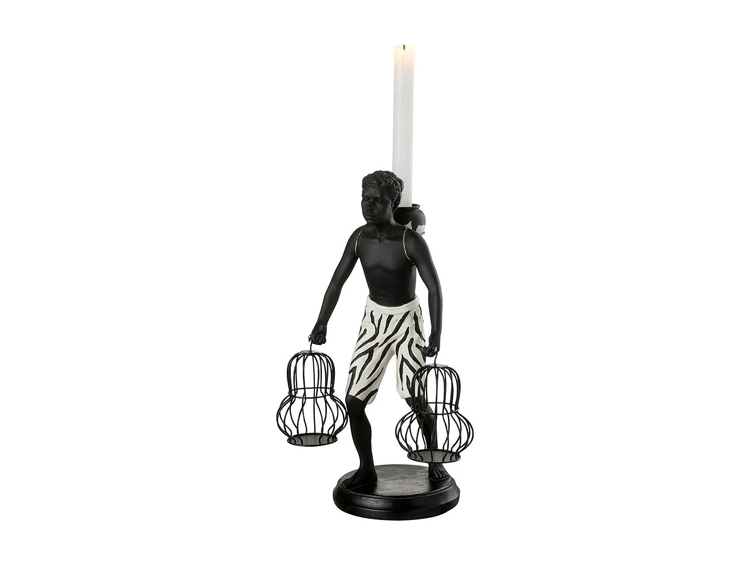 Statuette Déco "Garçon Debout Panier" 31cm Noir