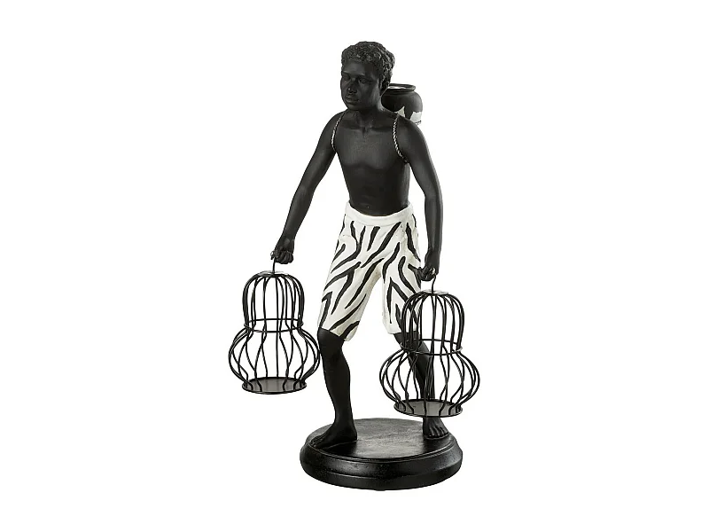 Statuette Déco "Garçon Debout Panier" 31cm Noir