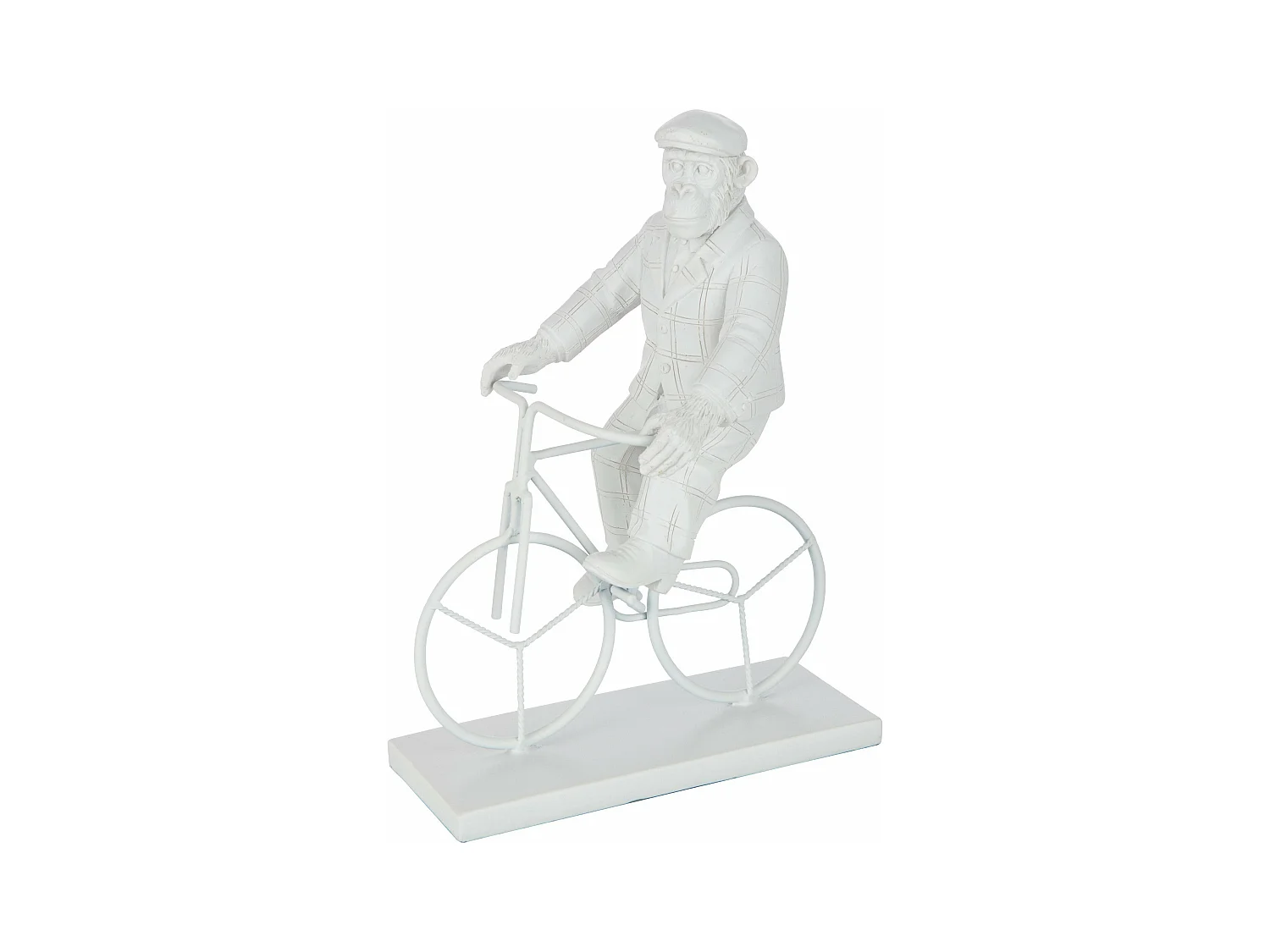 Statuette Déco "Singe Vélo" 25cm Blanc
