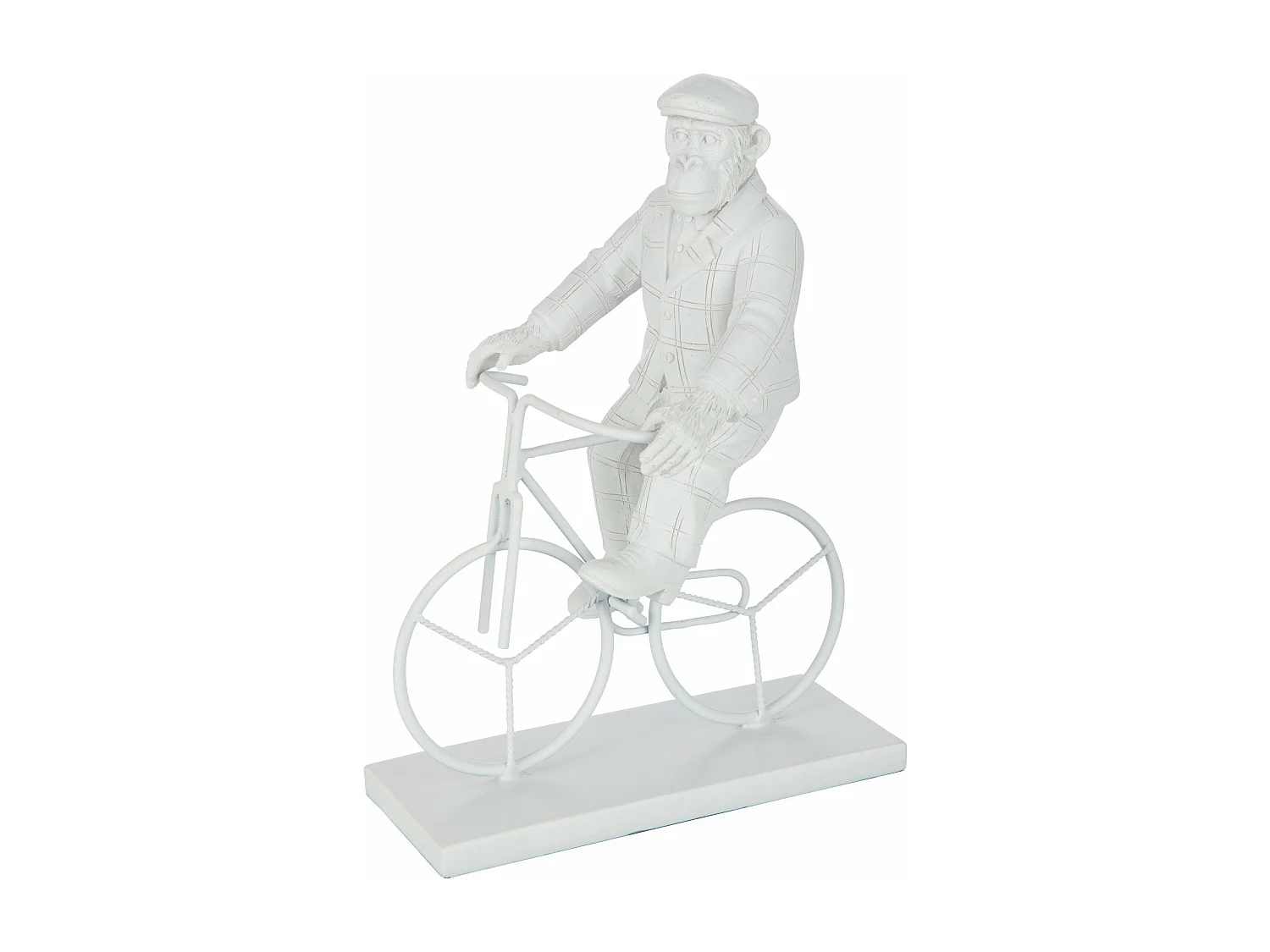 Statuette Déco "Singe Vélo" 25cm Blanc