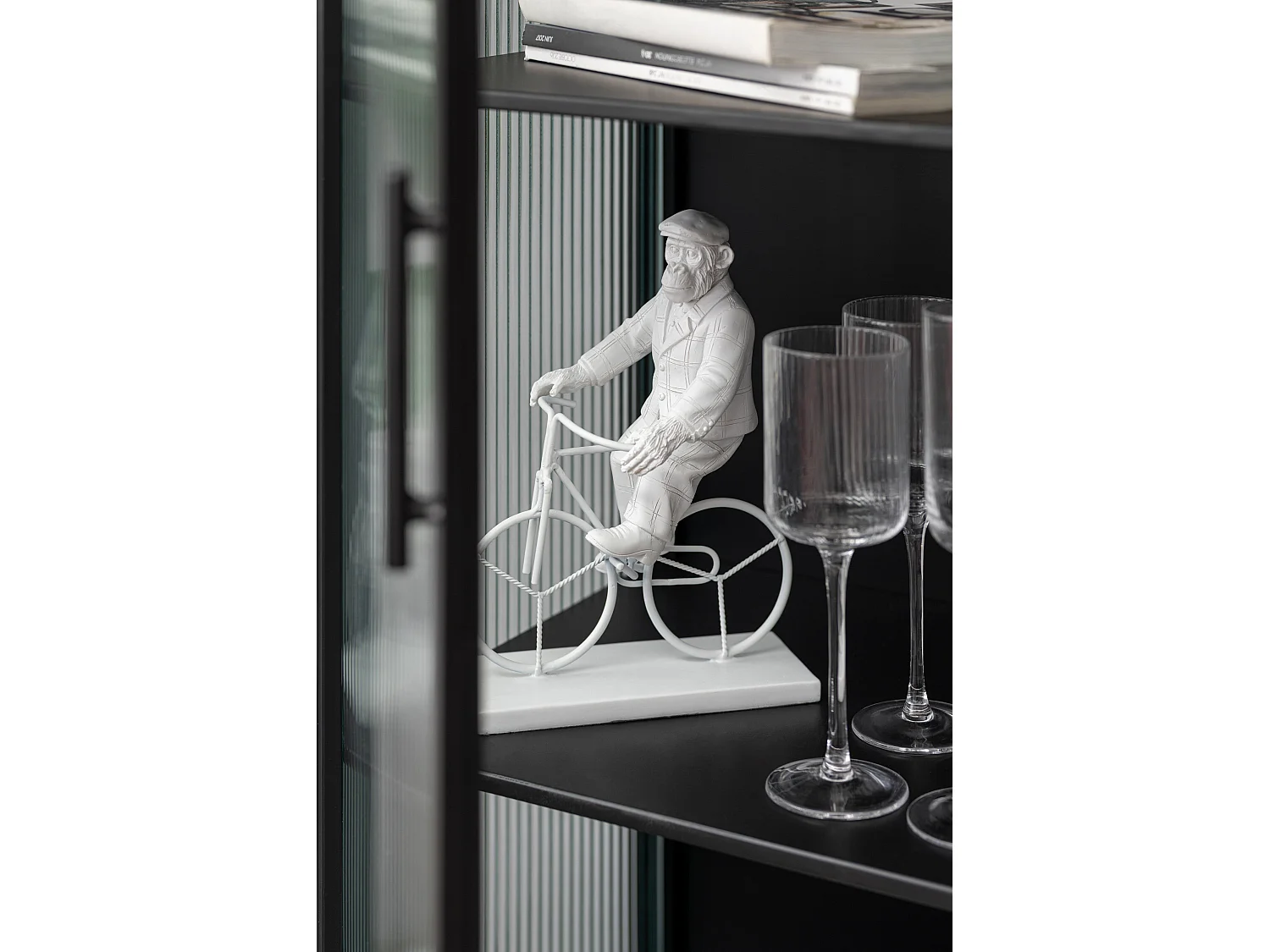 Statuette Déco "Singe Vélo" 25cm Blanc