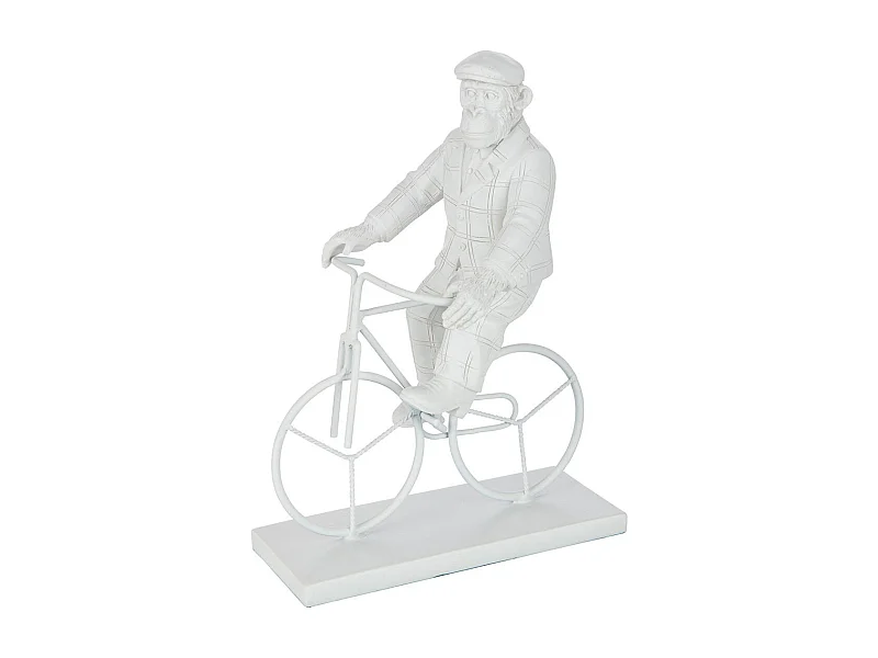 Statuette Déco "Singe Vélo" 25cm Blanc