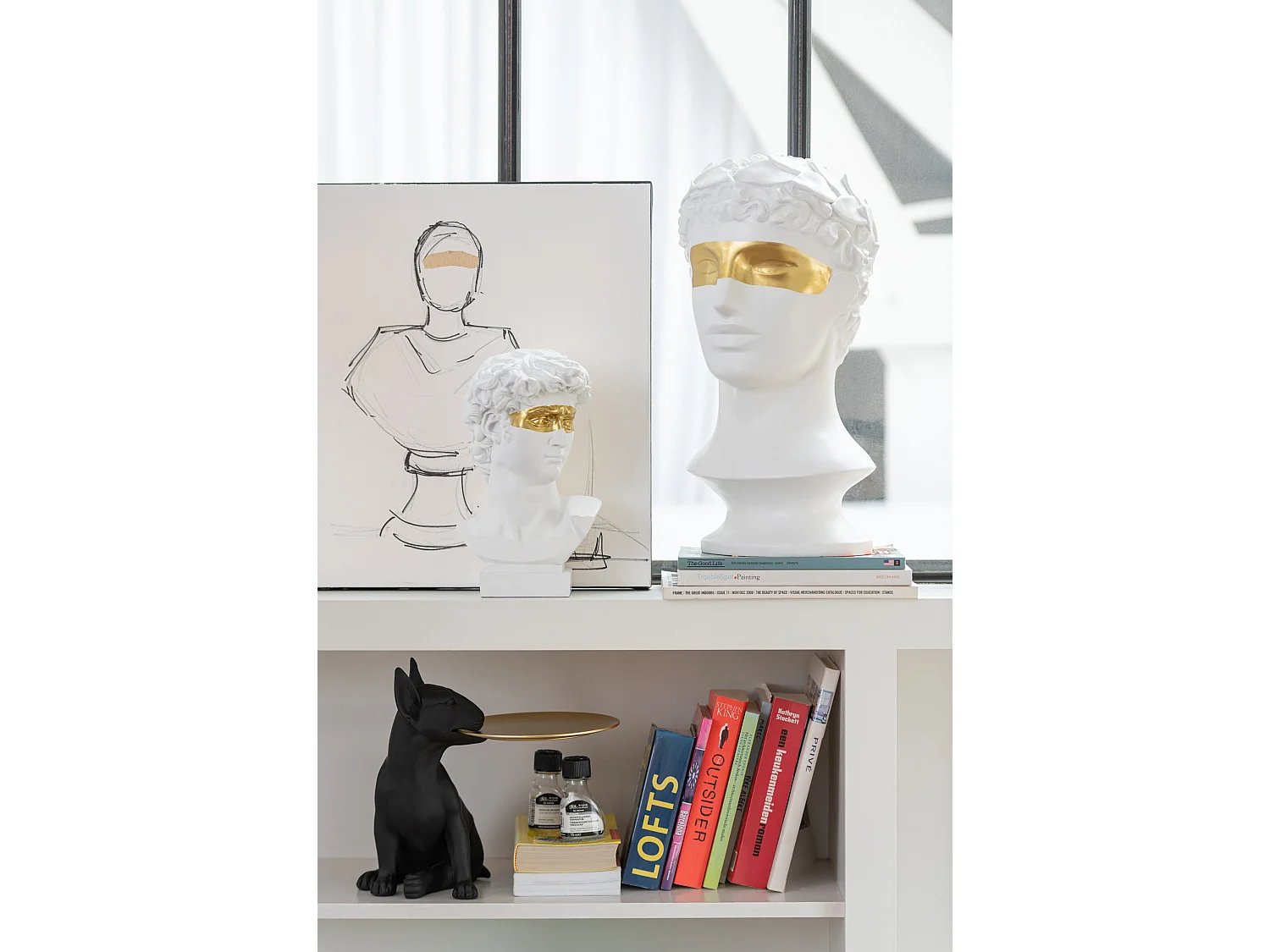 Statuette Déco "Chien Plateau" 28cm Noir