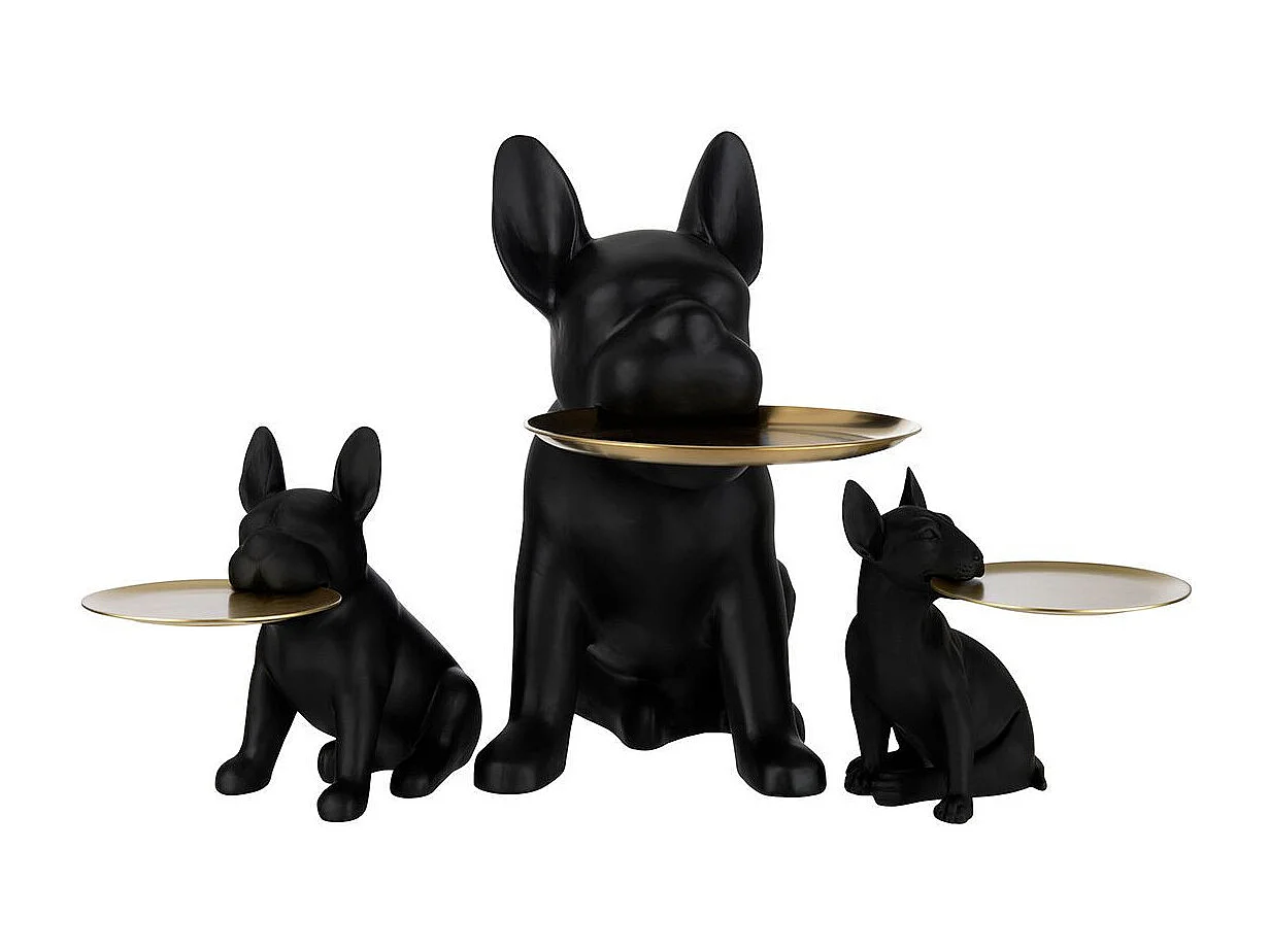Statuette Déco "Chien Plateau" 28cm Noir