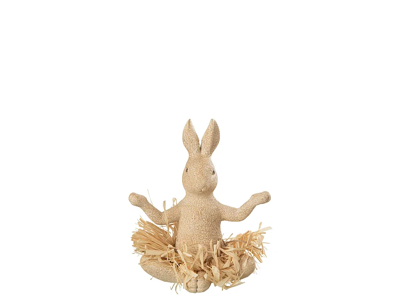 Statuette Déco "Lapin Assis Yoga" 21cm Naturel