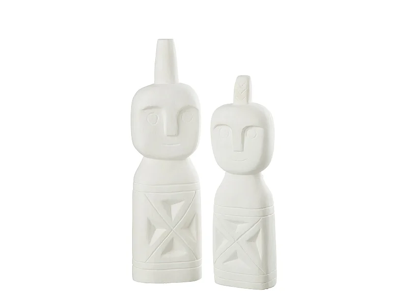Lot de 2 Statues Déco "Personnage Africain" 40cm Blanc