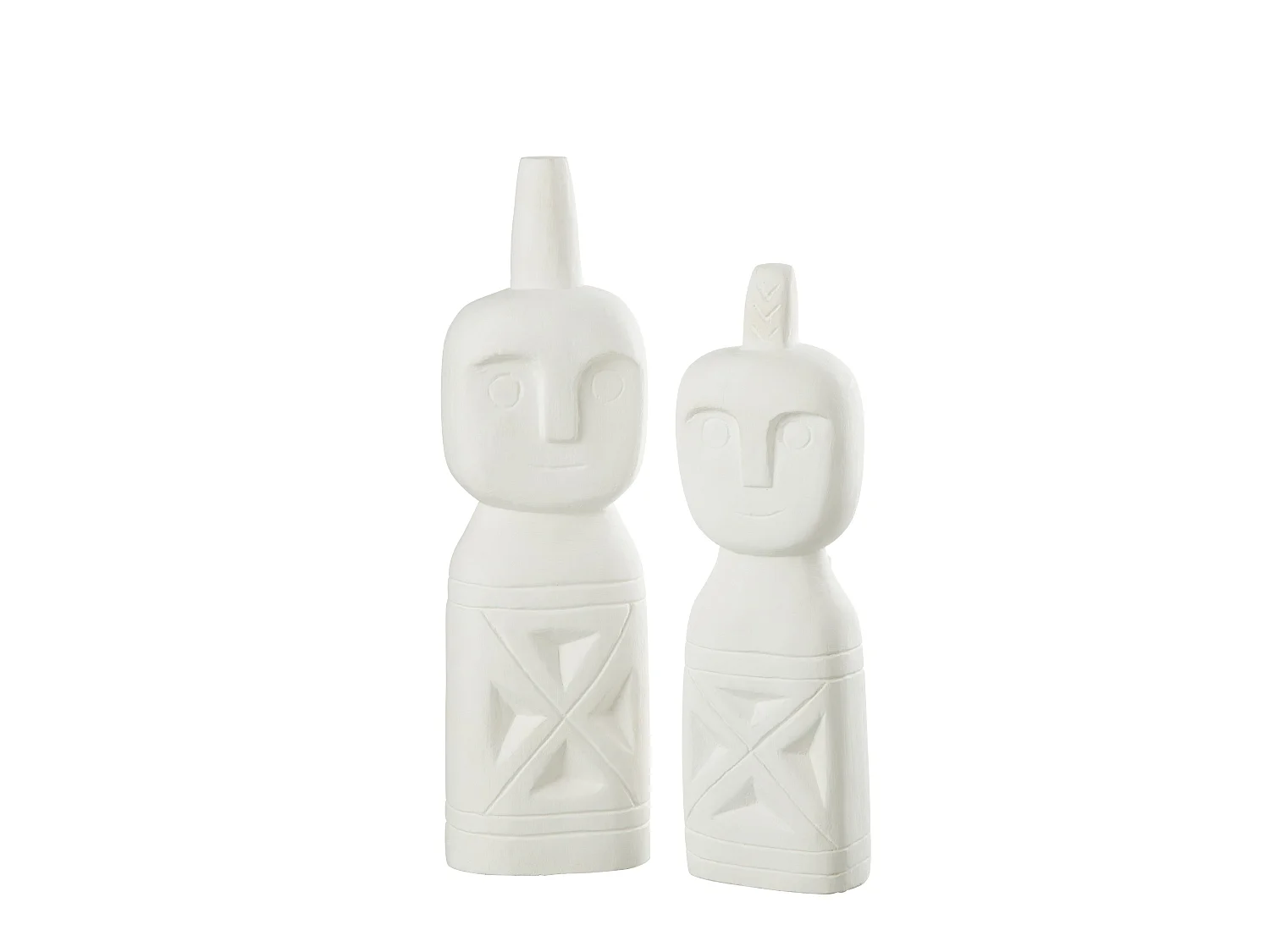 Lot de 2 Statues Déco "Personnage Africain" 40cm Blanc