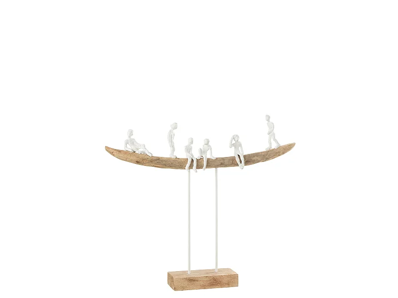 Statuette Déco en Bois "Personnage sur Banc" 47cm Naturel