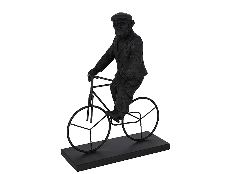 Statuette Déco "Singe Vélo" 33cm Noir