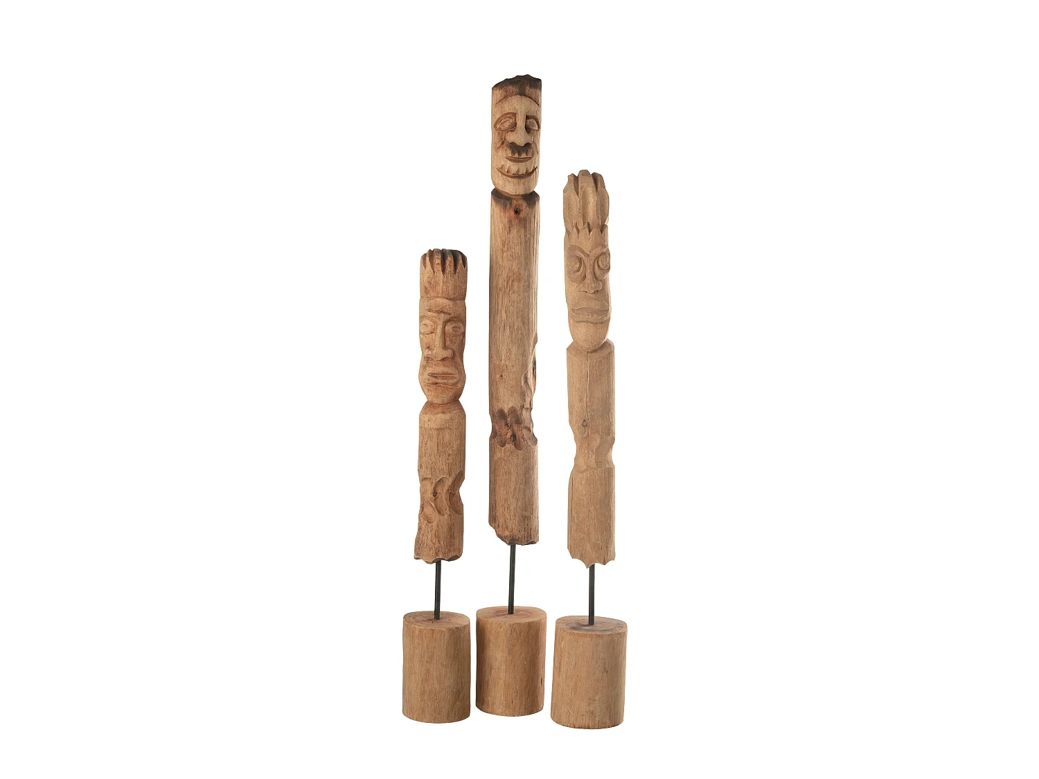Lot de 3 Statuettes Déco en Bois "Totem" 86cm Naturel