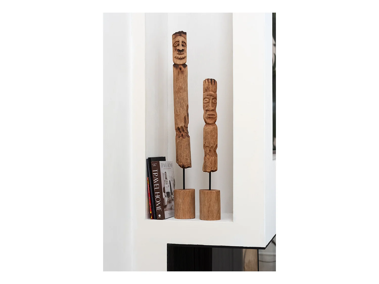 Lot de 3 Statuettes Déco en Bois "Totem" 86cm Naturel