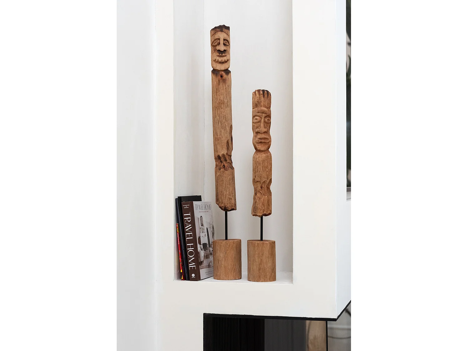 Lot de 3 Statuettes Déco en Bois "Totem" 86cm Naturel