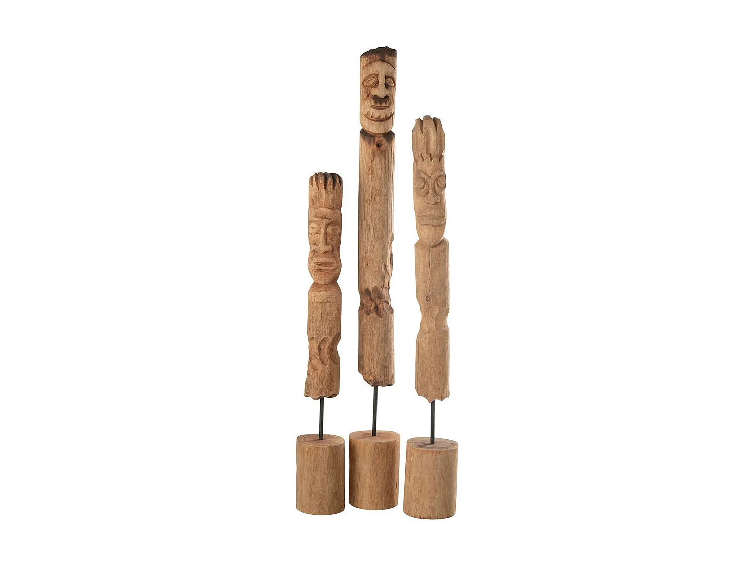 Lot de 3 Statuettes Déco en Bois "Totem" 86cm Naturel