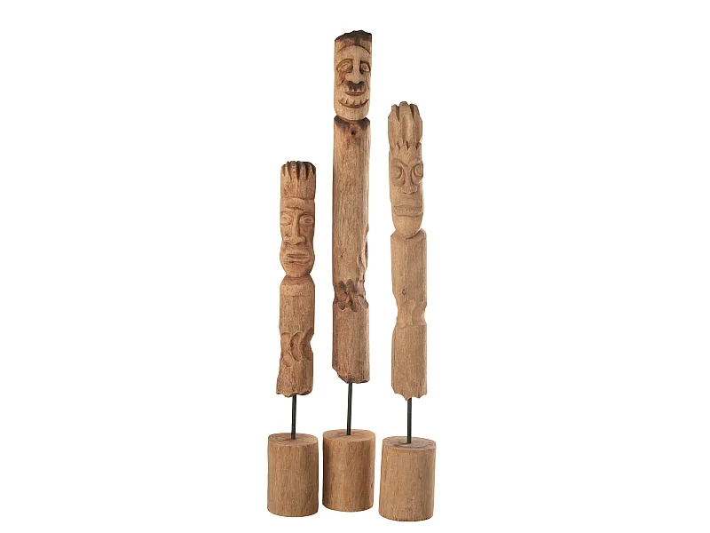 Lot de 3 Statuettes Déco en Bois "Totem" 86cm Naturel