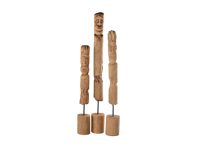 Lot de 3 Statuettes Déco en Bois "Totem" 86cm Naturel