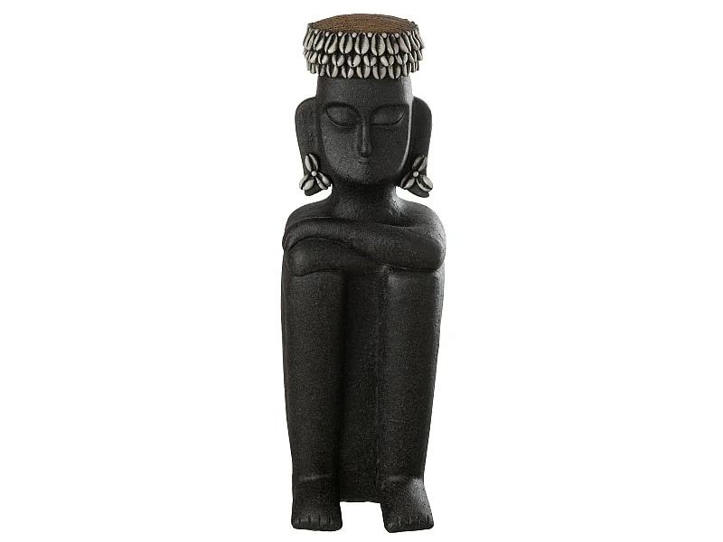 Statue Déco "Assise Ethnique" 49cm Noir