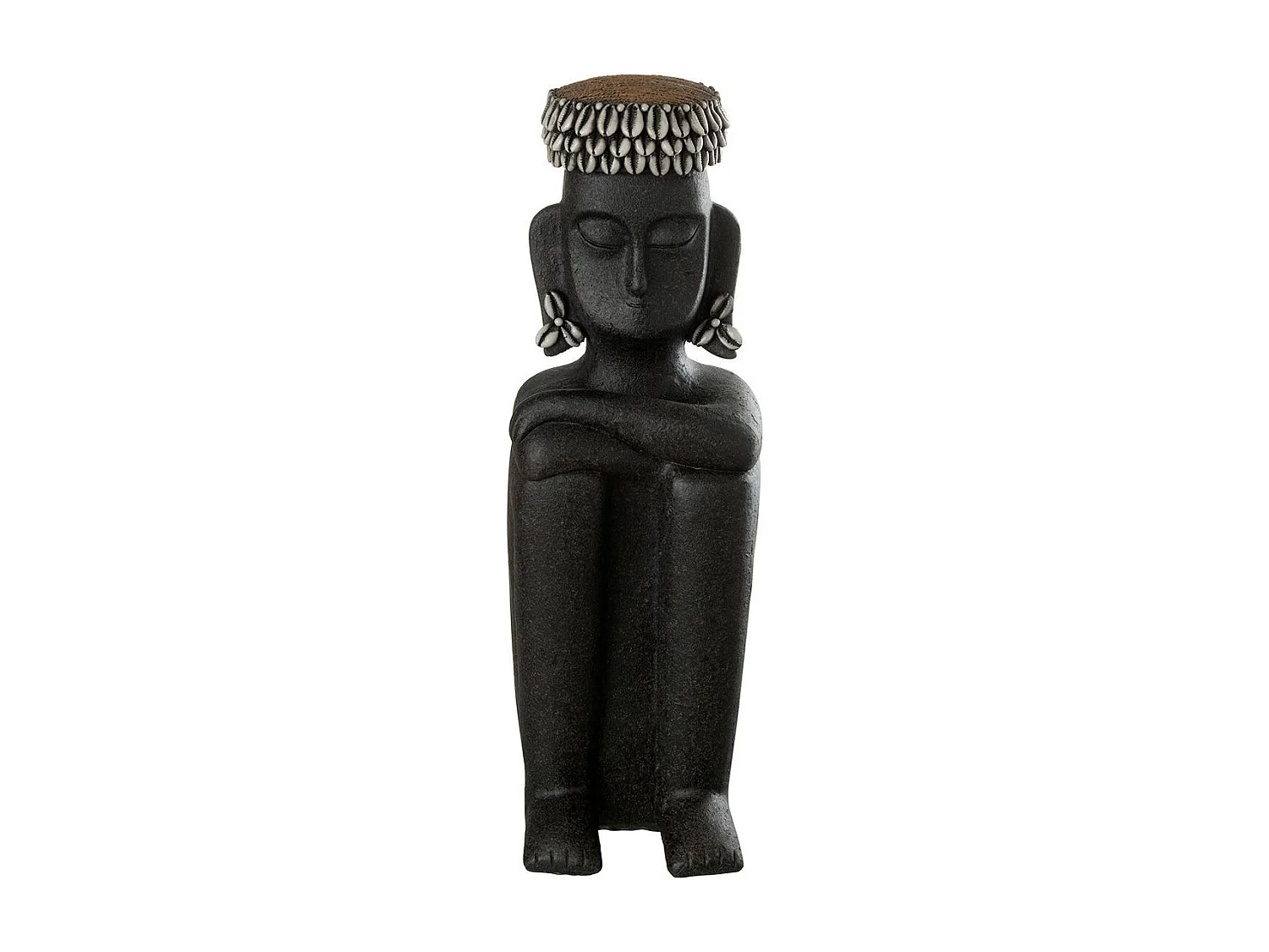 Statue Déco "Assise Ethnique" 49cm Noir