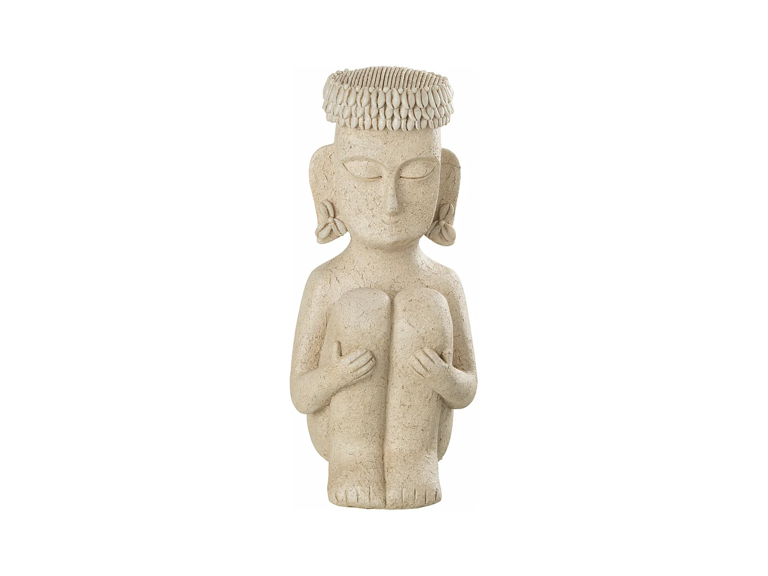 Statue Déco "Assise Ethnique" 33cm Beige