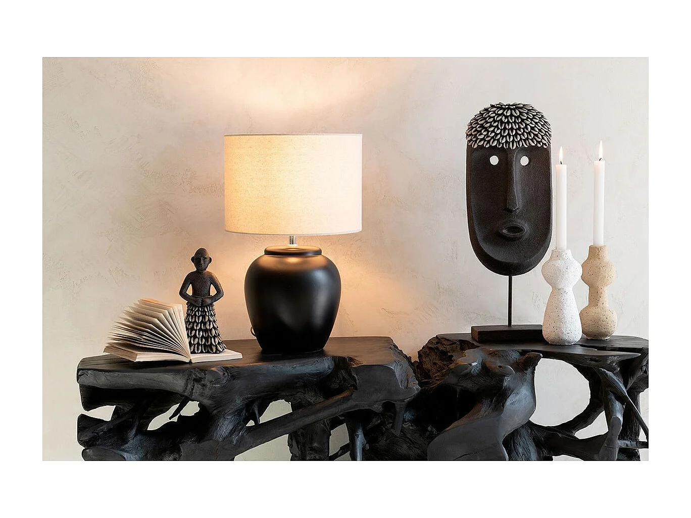 Statue Déco "Masque Ethnique" 51cm Noir