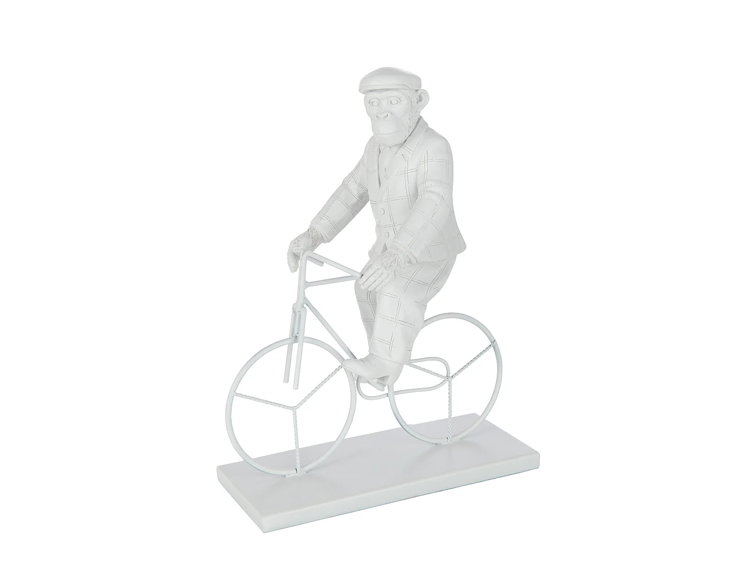 Statuette Déco "Singe Vélo" 33cm Blanc