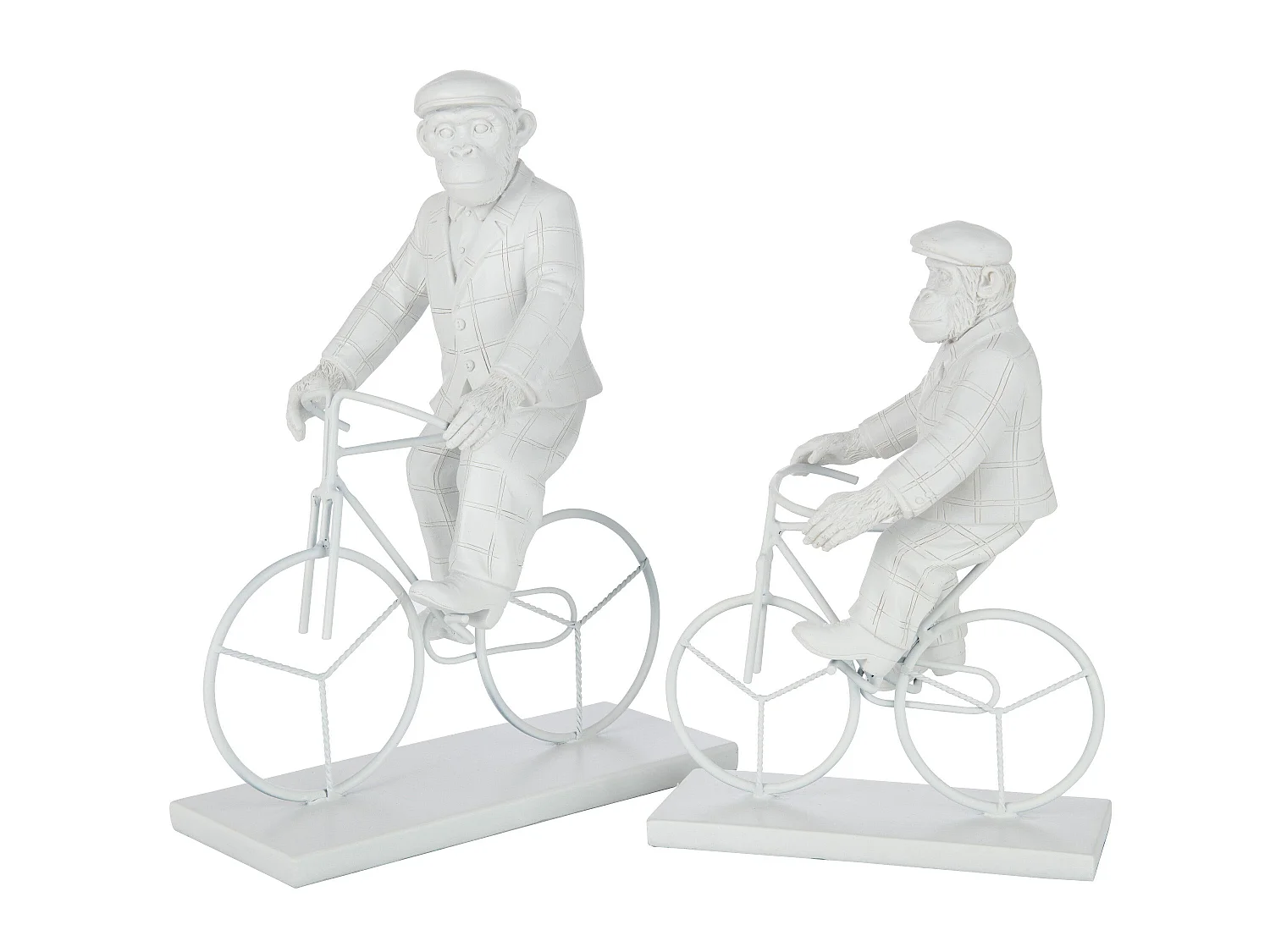 Statuette Déco "Singe Vélo" 33cm Blanc