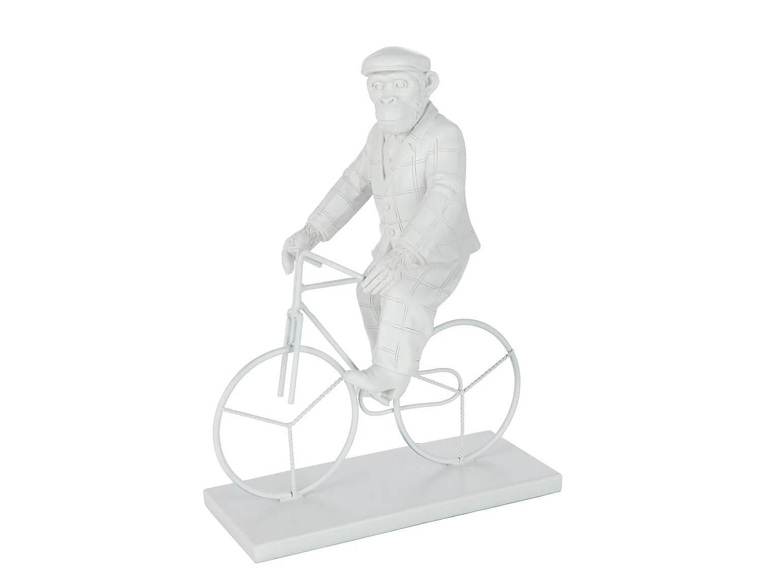 Statuette Déco "Singe Vélo" 33cm Blanc