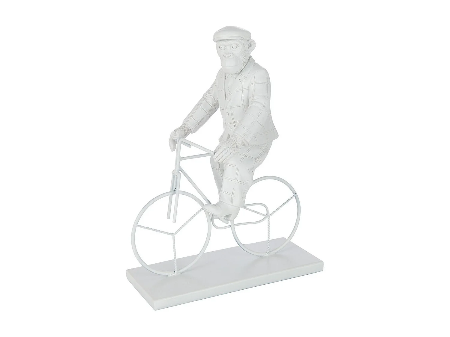 Statuette Déco "Singe Vélo" 33cm Blanc