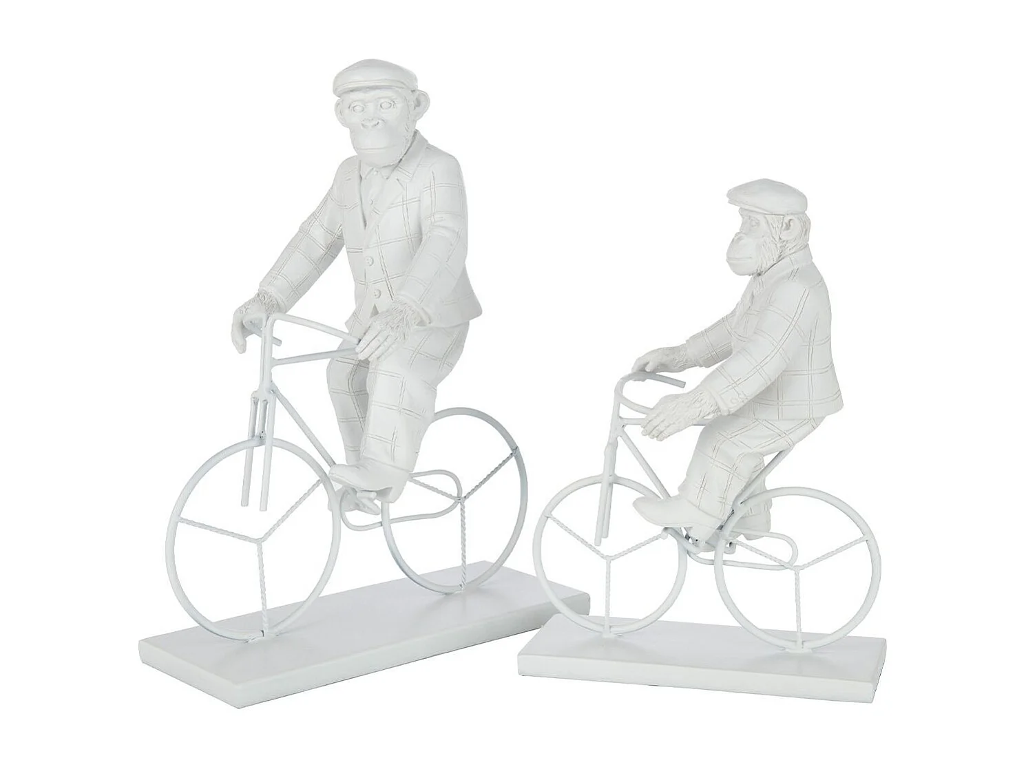 Statuette Déco "Singe Vélo" 33cm Blanc