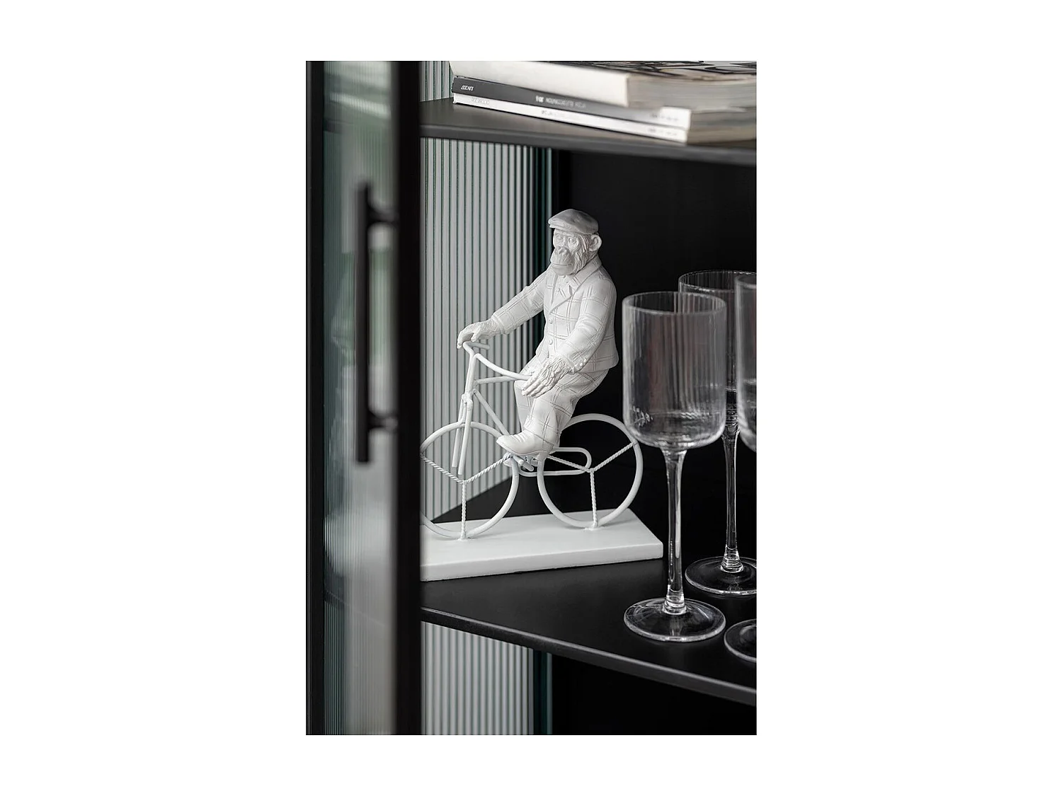 Statuette Déco "Singe Vélo" 33cm Blanc