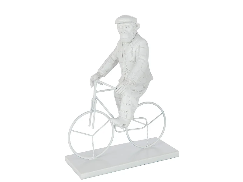 Statuette Déco "Singe Vélo" 33cm Blanc