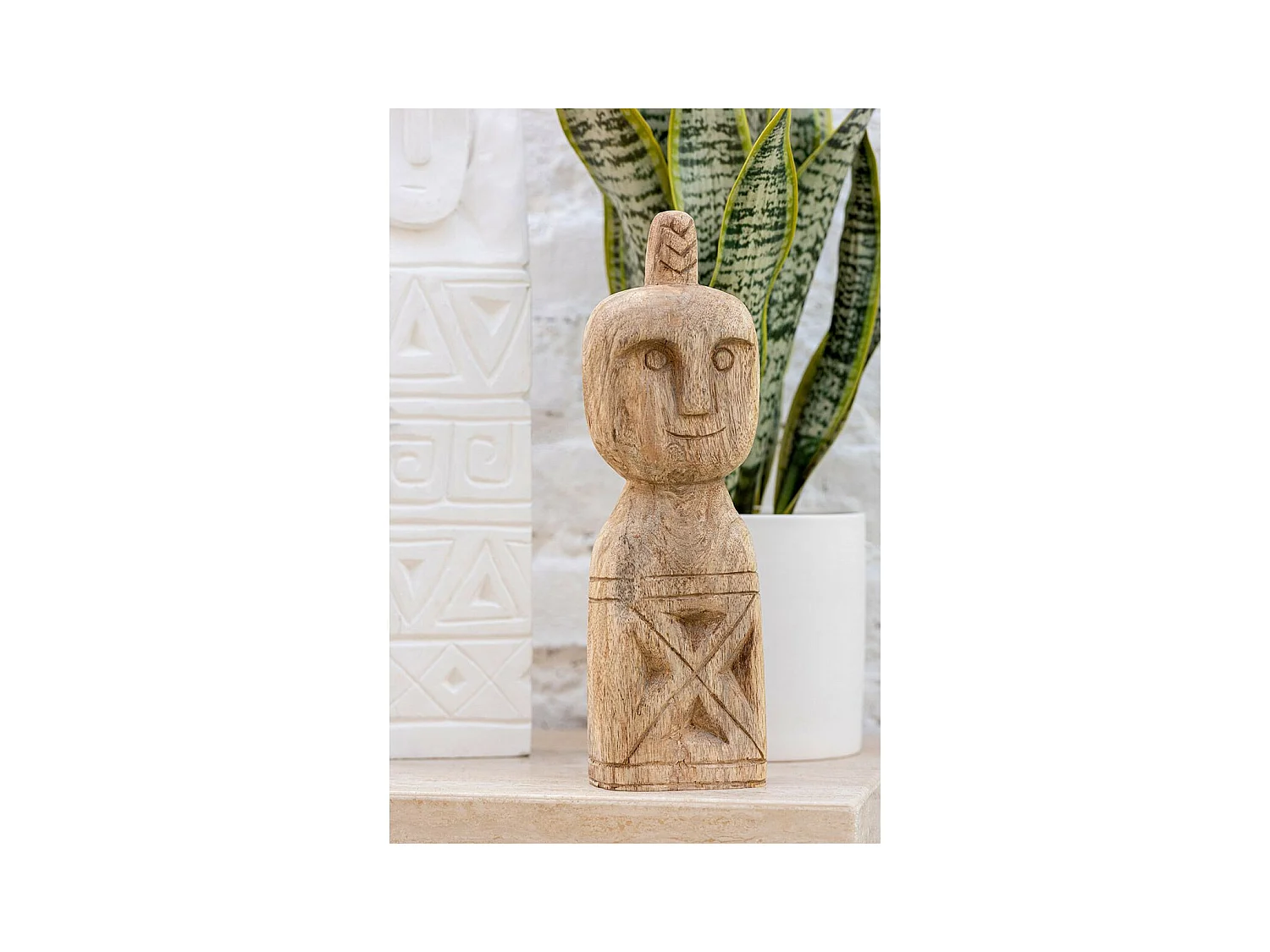 Lot de 2 Statues Déco "Personnage Africain" 40cm Naturel